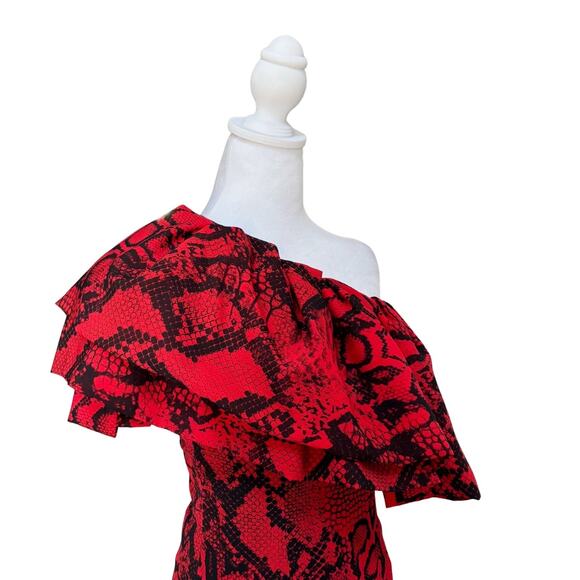 Solace London Heppy One Shoulder Crepe De Chine Midi Dress 0 Red NWT - Picture 5 of 9